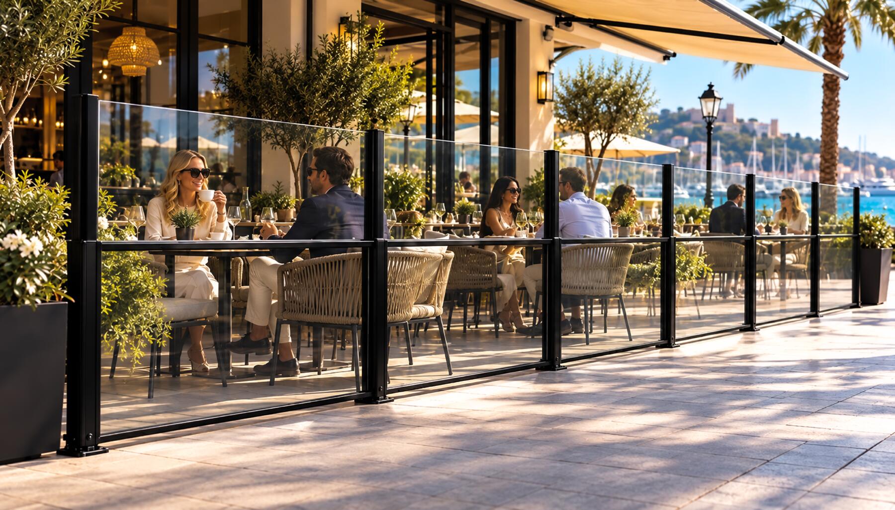 Café façade with NOVINDE terrace enclosure